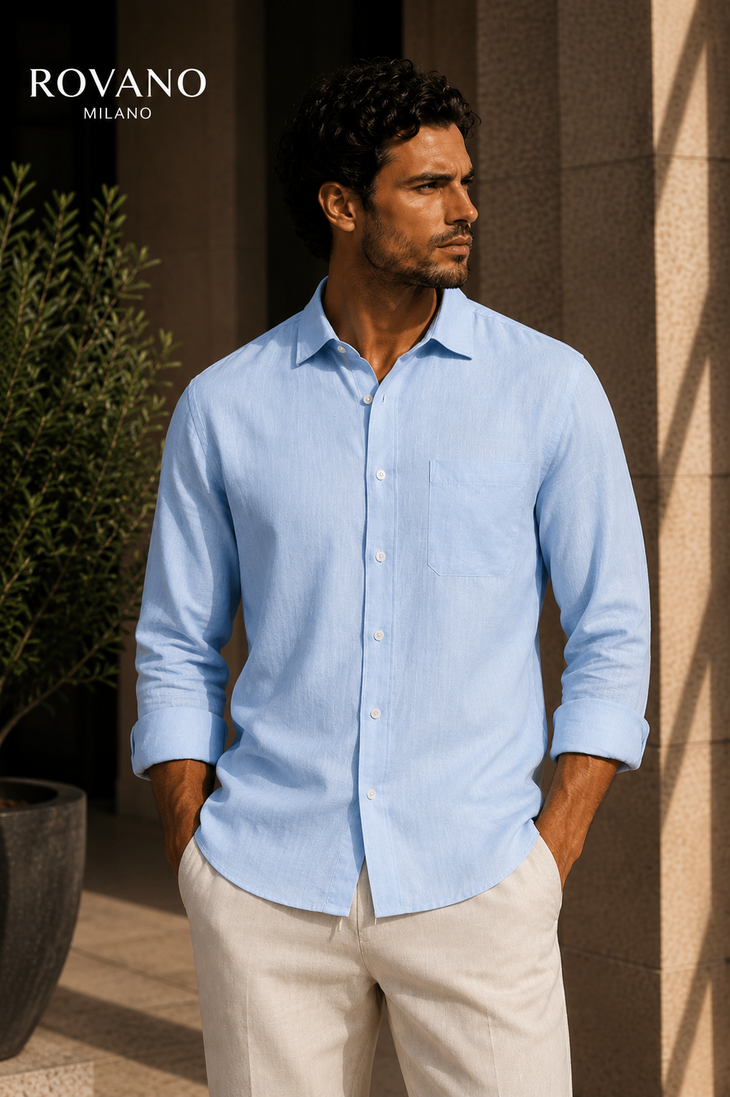 ROVANO Hellblaues Leinenhemd Herren - Sky Blue