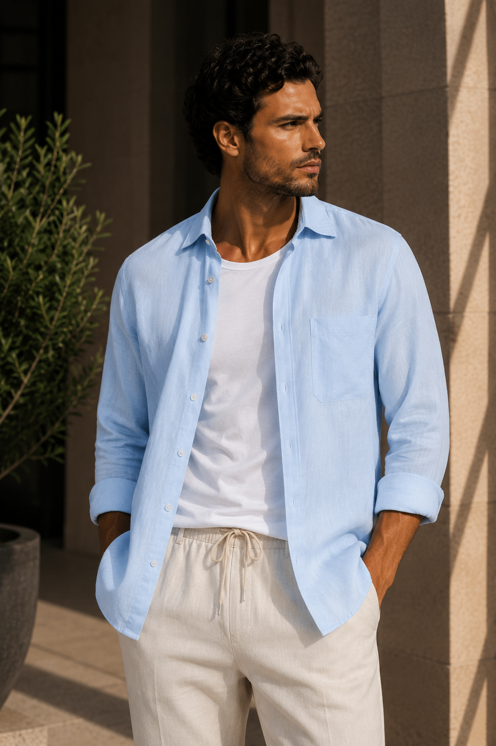 ROVANO Hellblaues Leinenhemd Herren - Sky Blue