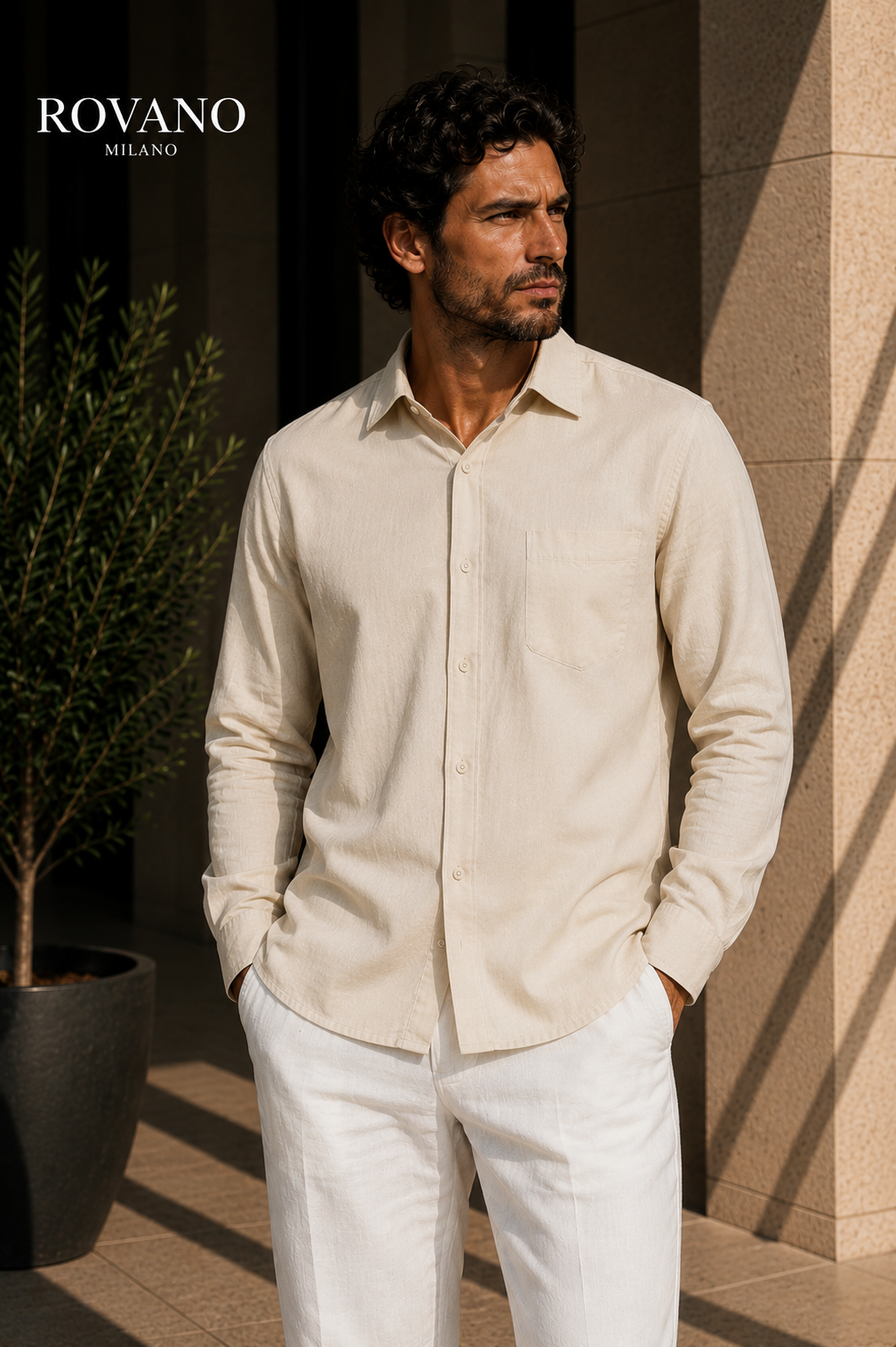 ROVANO Beiges Leinenhemd Herren - Sand