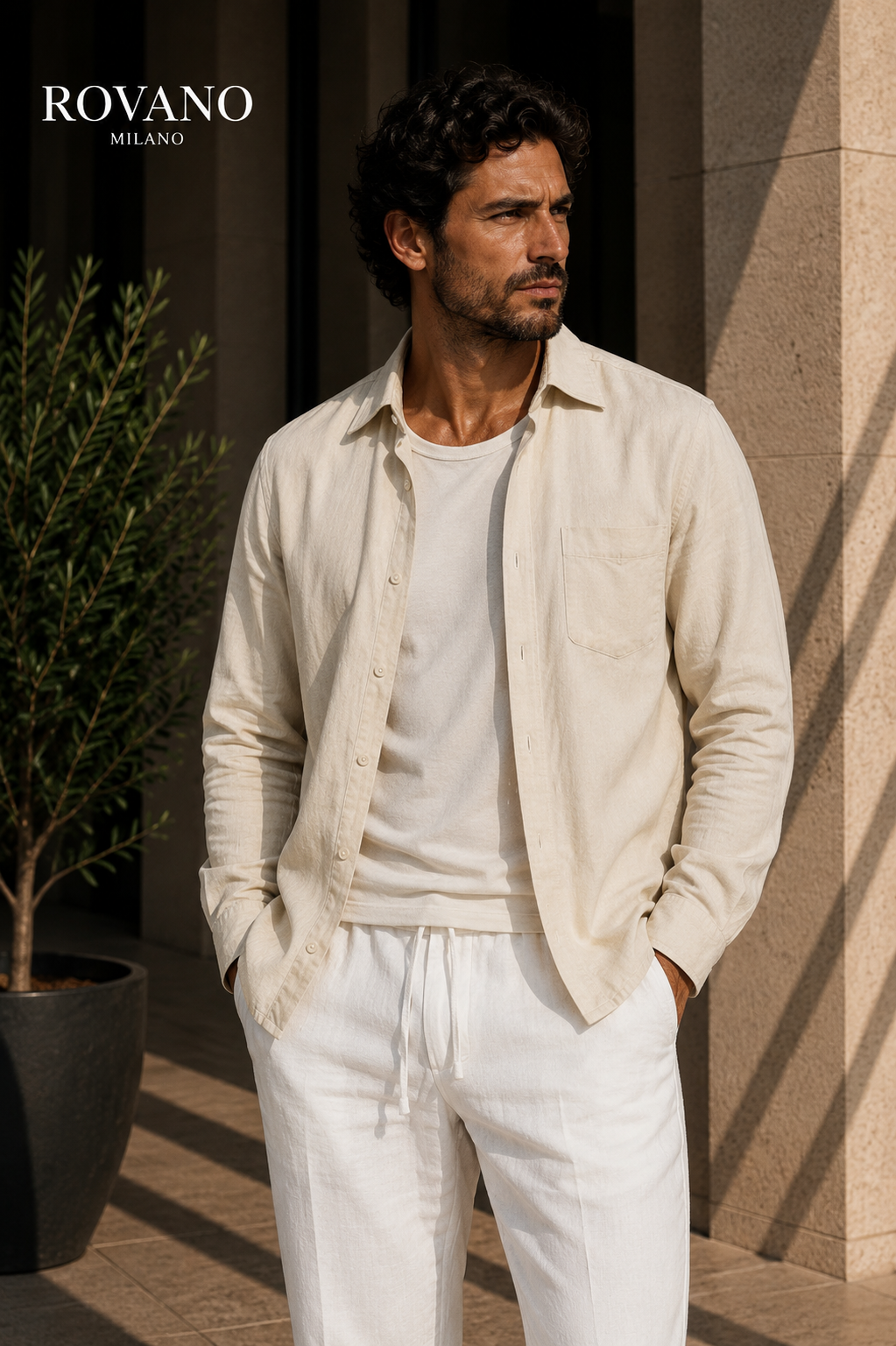 ROVANO Beiges Leinenhemd Herren - Sand