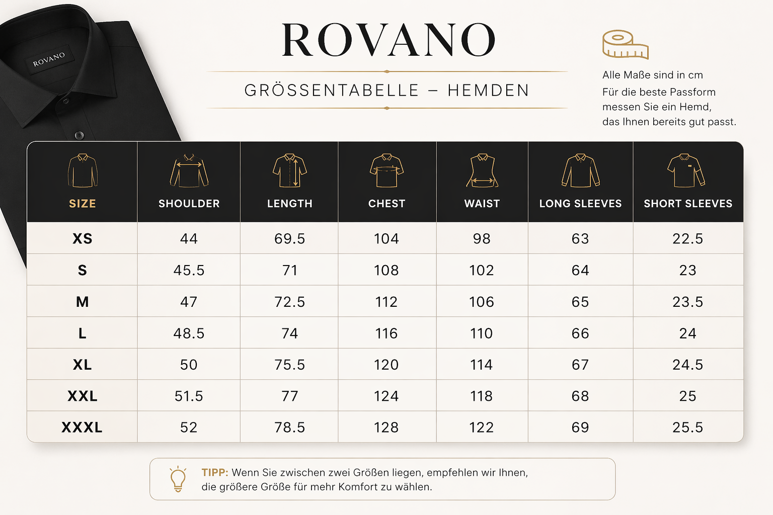 Rovano Knitterfreies Stretch-Hemd für Herren