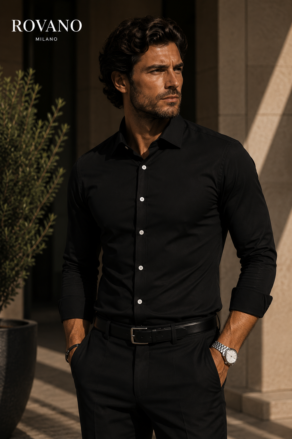 Rovano Knitterfreies Stretch-Hemd für Herren