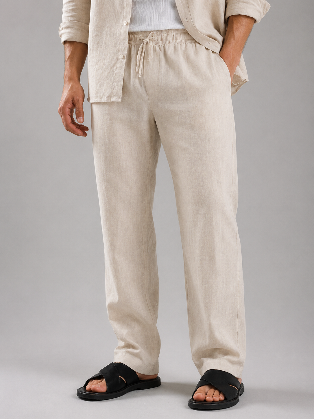 ROVANO Beige Leinenhose Herren - Sand