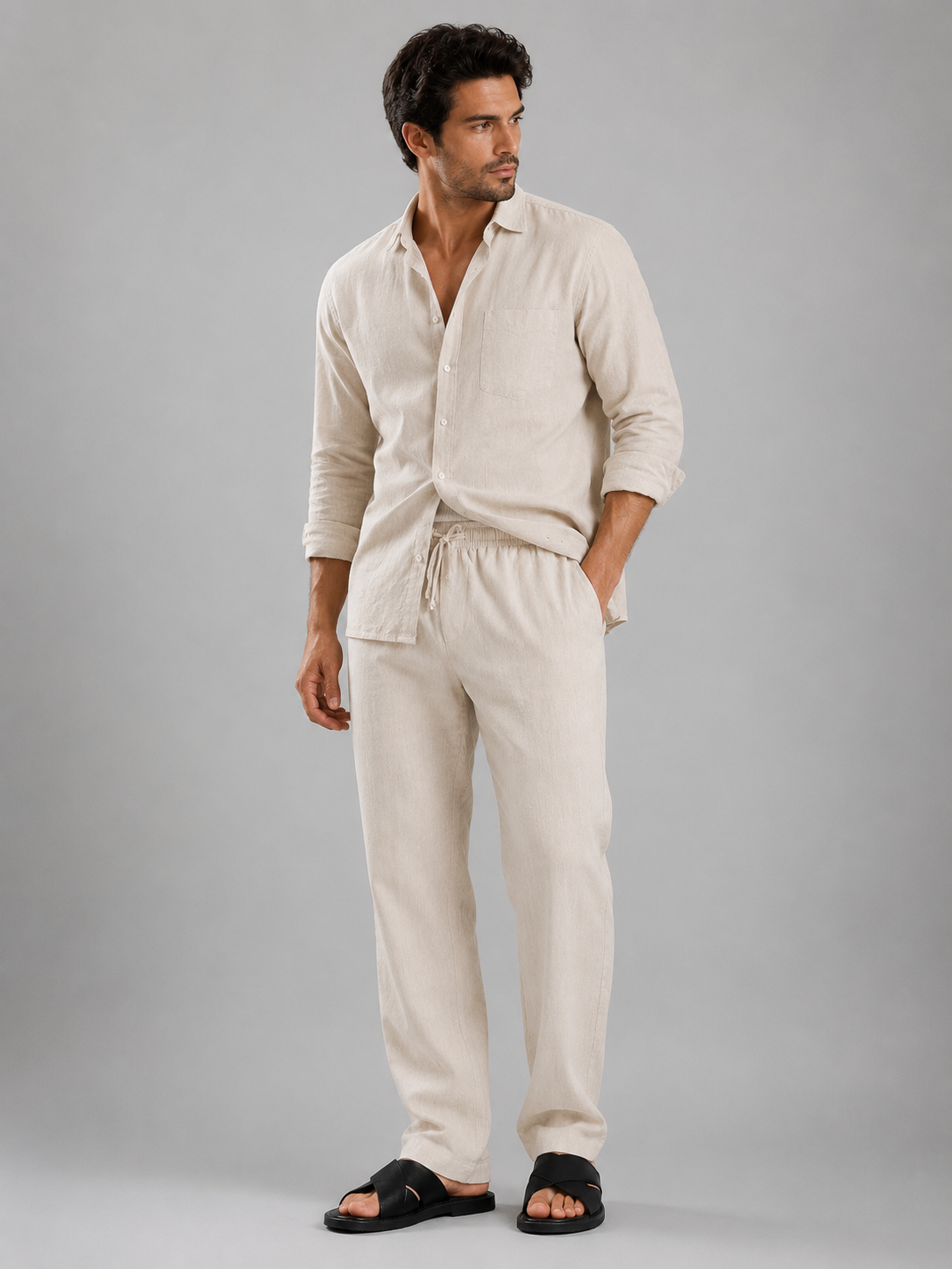 ROVANO Beige Leinenhose Herren - Sand