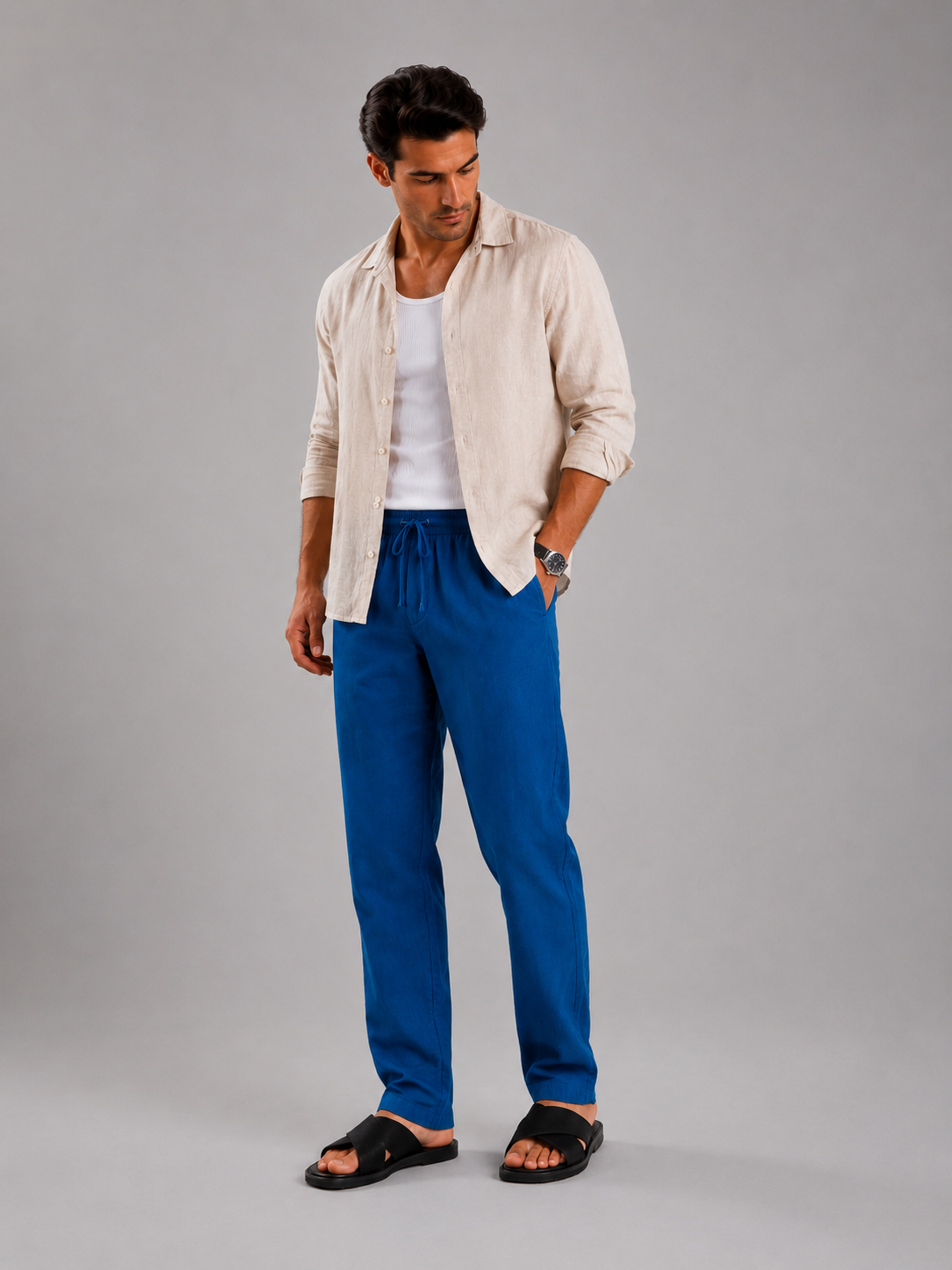 ROVANO Blaue Leinenhose Herren - Denim Blue