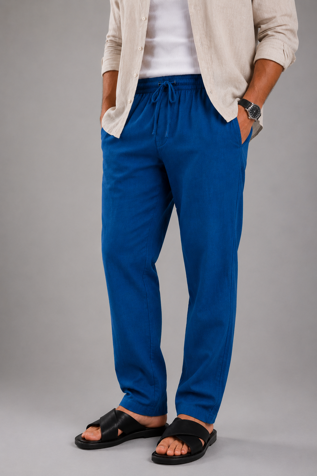 ROVANO Blaue Leinenhose Herren - Denim Blue