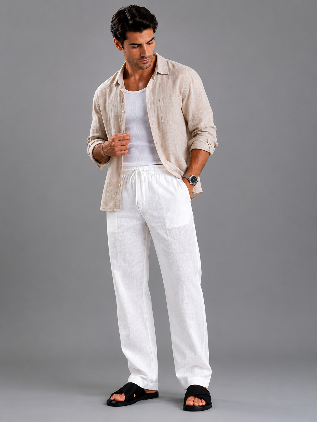 ROVANO Weiße Leinenhose Herren